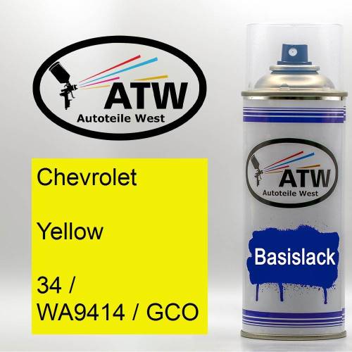 Chevrolet, Yellow, 34 / WA9414 / GCO: 400ml Sprühdose, von ATW Autoteile West.